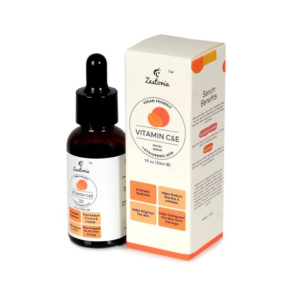 Vitamin C Serum For Face With Hyaluronic Acid By Zestoria | Brightening Serum | Dark Spot Remover serum, Anti Aging, Wrinkle Reduction, Boosts Skin Collagen | Facial Skincare for Women and Men. 30ml