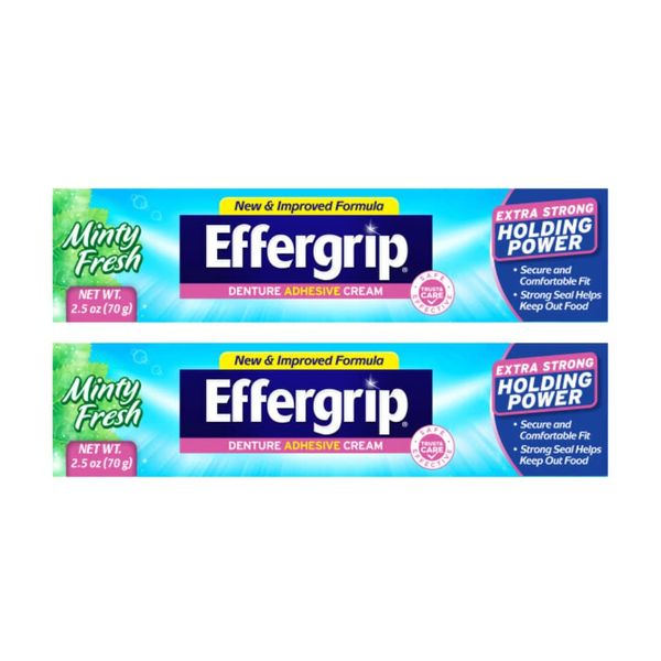 Effergrip Denture Adhesive Cream, Extra Strong Holding Power, 2.5 oz. (Pack of 2)