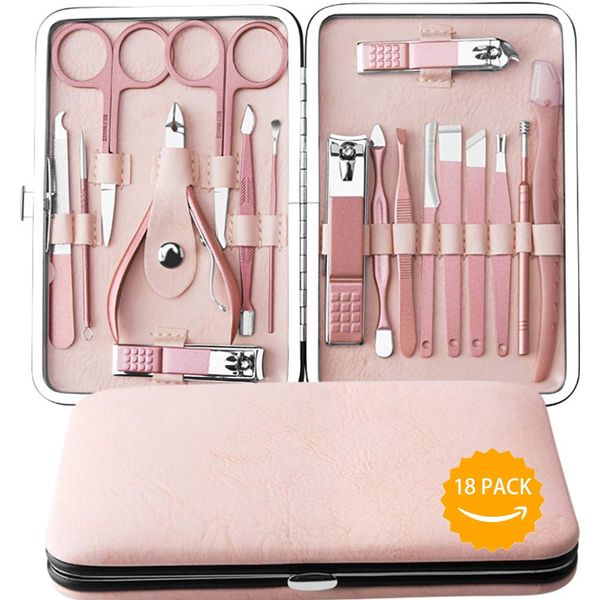 18PCS Professional Manicure Set Stainless Steel Nail Clipper Kits Pedicure Scissor Tweezer Ear Pick Nail Care Grooming Tools Sets