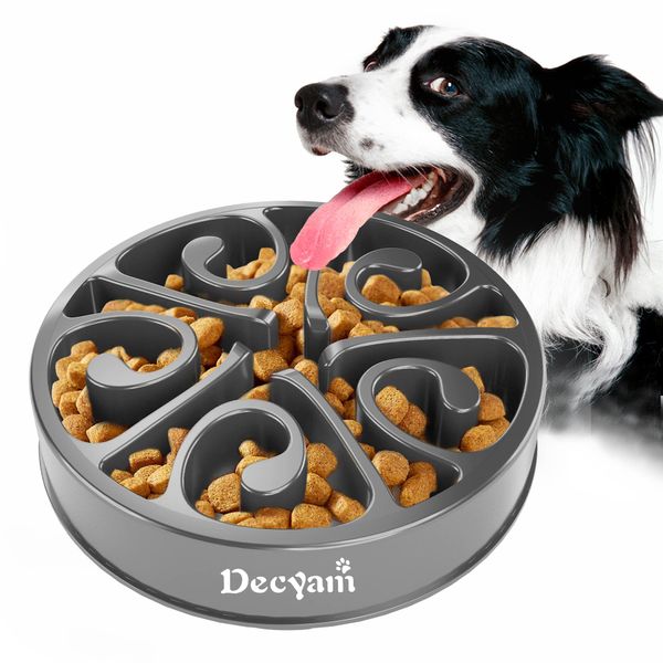 Decyam Anti Schling Napf Hund Hundenapf Langsame Fütterung Langsam Fressen Slow Feeder Dog Bowl (S/M, Grau)