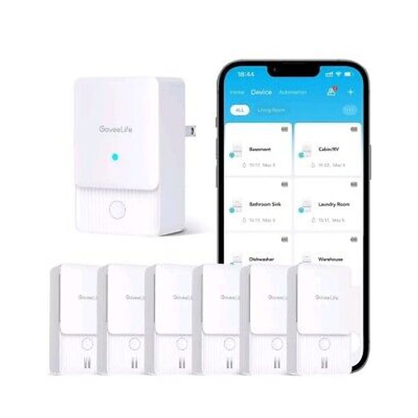 GoveeLife Wi-Fi Water Leak Detector 2 (6-Pk Sensors + 1 Gateway)