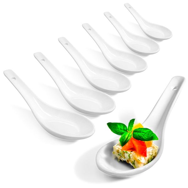 com-four® 6 x Asian Soup Spoons, Rice Spoons Made of White Porcelain, Serving Spoons for Rice Bowls, Ramen, Appetizers, Desserts, Porcelain Spoon Set, Dim-Sum Spoons (6 Pieces, White)