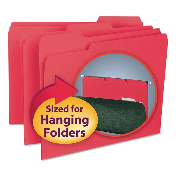 Smead Interior File Folder, 1/3-Cut Tab, Letter Size, Red, 100 per Box (10267)