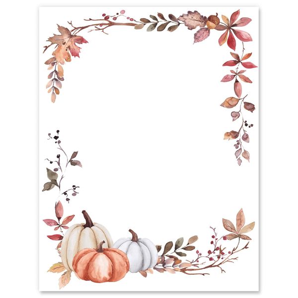 AnyDesign 60 Sheet Fall Watercolor Stationery Letterhead Paper Pumpkins Maple Leaves Pattern Writing Paper Autumn Paper Notes Greeting Paper for Thanksgiving Party Invitations Printing, 8.5x11 Inch