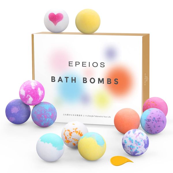 Epeios Bath Bomb, Carbonated Bath Salt, Gift, Set of 12, Pharmaceutical Law Certified, Colorful, Handmade, Skin-Friendly, Moisturizing, Bath Ball, Gift, Assortment, Bath Care, Bath Goods, Birthday Gift, White Day, Gift, Women, Popular, Children