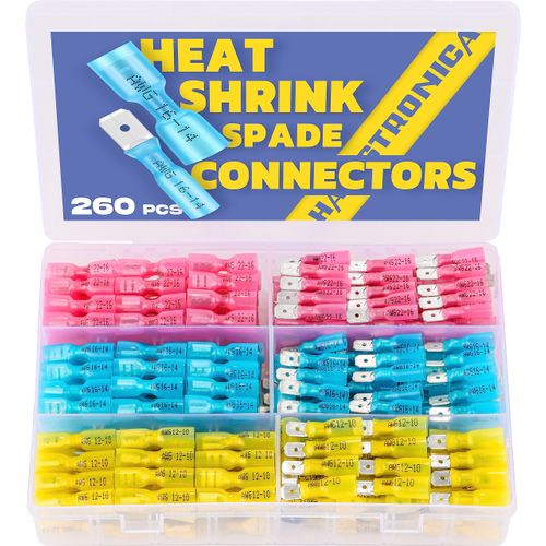 haisstronica 260PCS Heat Shrink Spade Connectors-Electrical Wire Connectors-Quick Disconnect Connectors -Female and Male Spade terminlas for Watercraft,Electronics,Automotive Crimp Connectors
