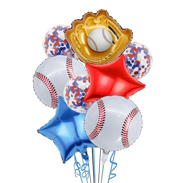 Baseball Party Balloons, Baseball Foil Mylar Balloons for Baby Shower Party Decor Baseball Glove Jumbo Balloons Baseball Bat Balloons for Birthday Sports Theme Supplies,Confetti Red and Blue Balloon