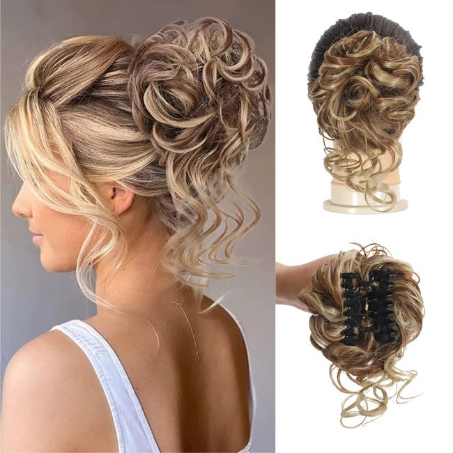 Claw Messy Bun Hair Pieces Clip Wavy Curly Hair Chignon Clip in Hairpieces Tousled Updo Donut Hair Bun Synthetic Hair Ponytail for Women Girls Darkest Brown