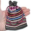 10 Striped Drawstring Bags, Ethnic Style Fabric Cloth Pouch