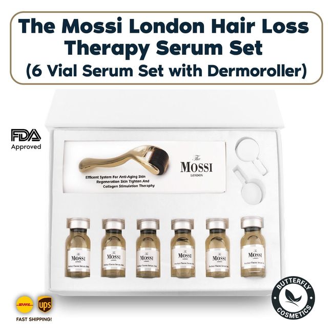 The Mossi London Hair Loss Therapy Serum Set (6 Vial Serum Set with Dermoroller)