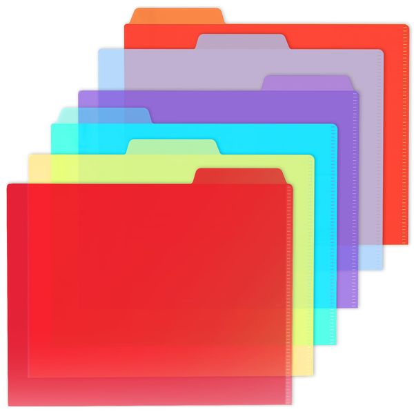 HABGP 6Pcs Colored Manilla Folders 8.5 x 11 Inches, Translucent Manila Folders Letter Size, Manila File Folders 1/3 Cut Letter Size, 3 Tab Plastic File Folder