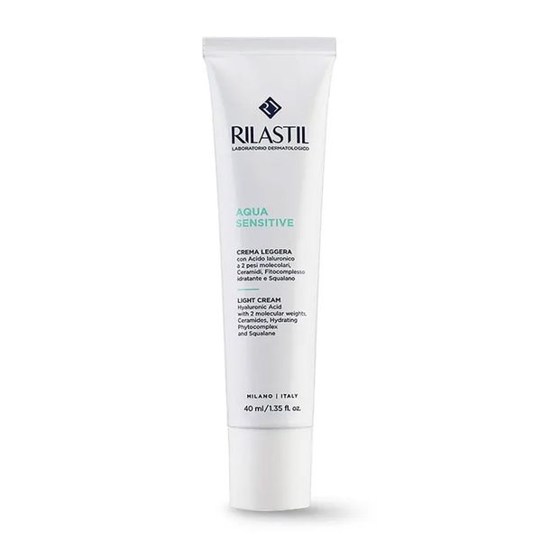 Rilastil Aqua Sensitive, leichte Creme, sofortige Feuchtigkeitsversorgung, 40 ml, transparentes Weiß