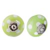 Nicola Spring Ceramic Cupboard Drawer Handle Knobs - Polka Dot Design - Green/White - Pack of 12