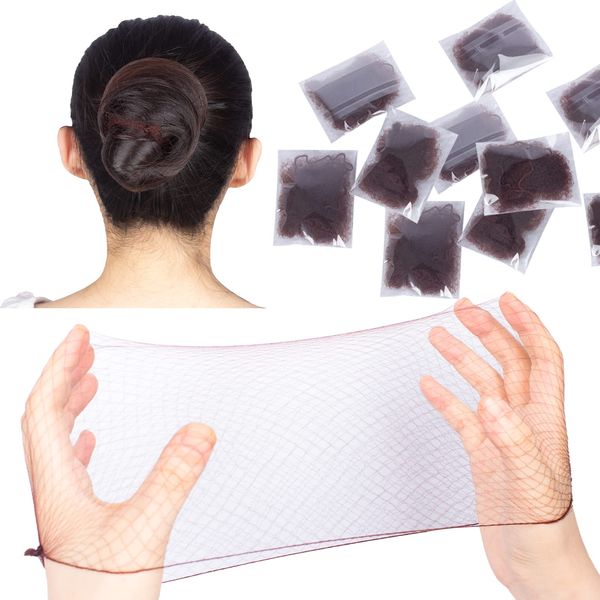 WeKen Dark Brown Hair Net 24Pcs Individual Package 20" Invisible Elastic Edge Mesh Bun Hair Nets for Food Service Ballet Bun Women Sleeping and Wig