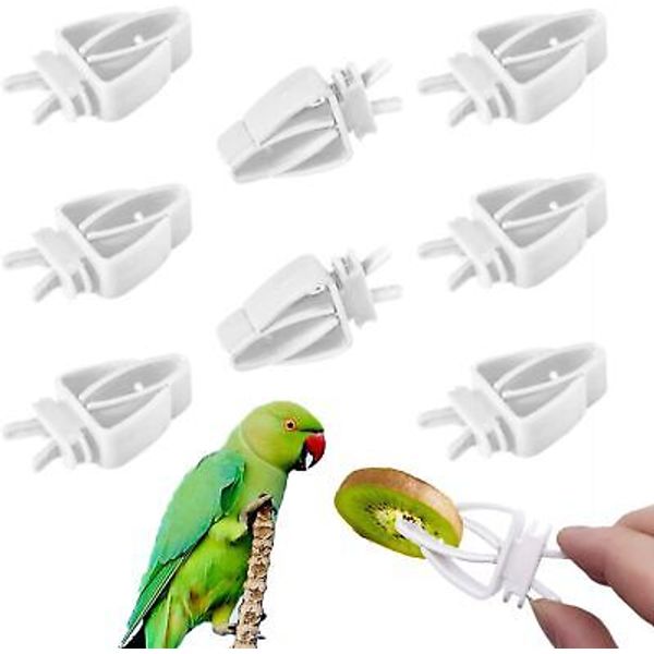 8pcs Bird Cage Food Holder, Parrot Fruit Vegitable Bracket, Pet Feeder White