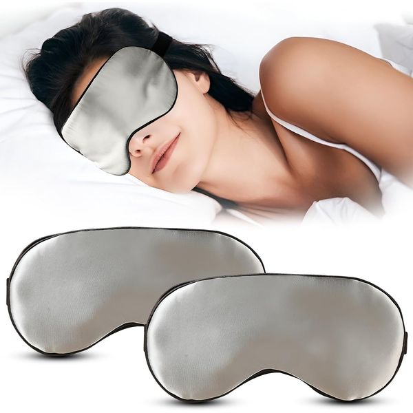 2 Pack Sleep Mask, Eye Mask for Sleeping, Blackout Eye mask with Hot Cold Gel Ice Pack for Dark Circles, Soft Blindfold for Sleeping, Blocks Light Eye Sleep Shade Cover for Women Men Travel Silvery