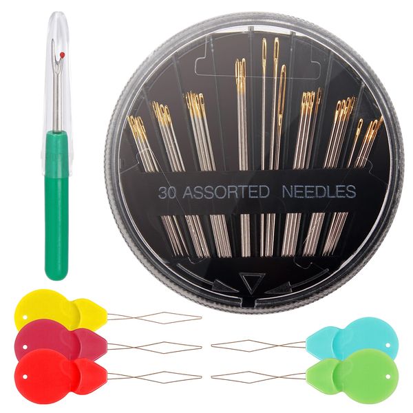 Lusecarl Premium Hand Sewing Needles kit, for Beginner, Professional Sewing Supplies Accessories with 30 Count Assorted Needles, Stitch Unpicker, 4 Needle Threaders Tools for Sewing Repair