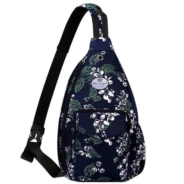HUA ANGEL Stylisch Brusttasche Crossbody Bag Leichter Blumenmuster Rucksack Damen Wasserdicht Klein Sling Bag Brusttasche UmhäNgetasche Damen Mit Flaschenfach FüR Reisen Sportlich Wandern