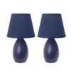 Simple Designs LT2009-BLU-2PK Mini Egg Oval Ceramic Table Desk Lamp 2 Pack Set, Blue