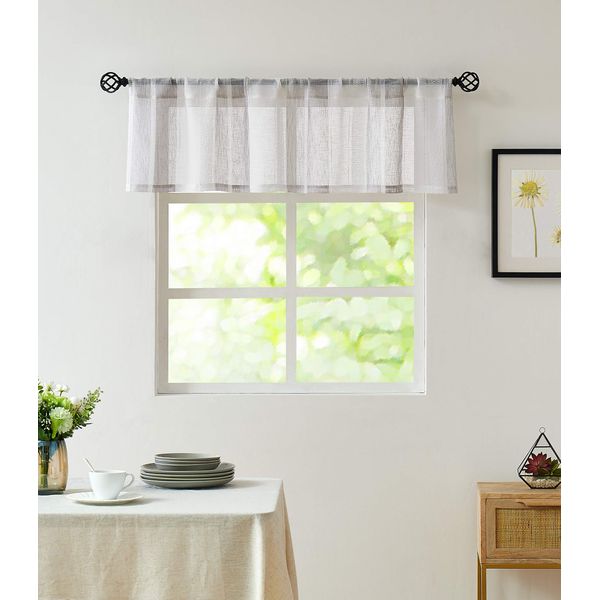 Central Park Gray and White Kitchen Window Curtain Valance Vertical Stripe Sheer Boucle Linen Window Curtain, Living Room Decorative Rod Pocket (54" W x 15" L) Rustic Living Panels