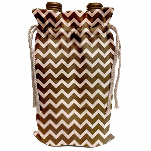 Wine Bag - Cream and Brown Chic Chevron zigzag PS Creations