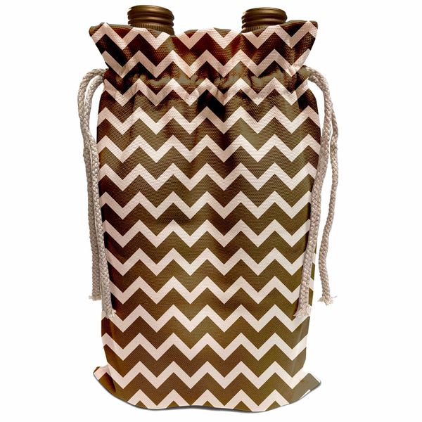 Wine Bag - Cream and Brown Chic Chevron zigzag PS Creations