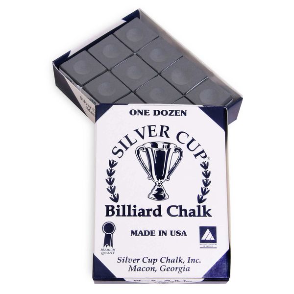 SILVER CUP Billiard CHALK - ONE DOZEN (Charcoal)