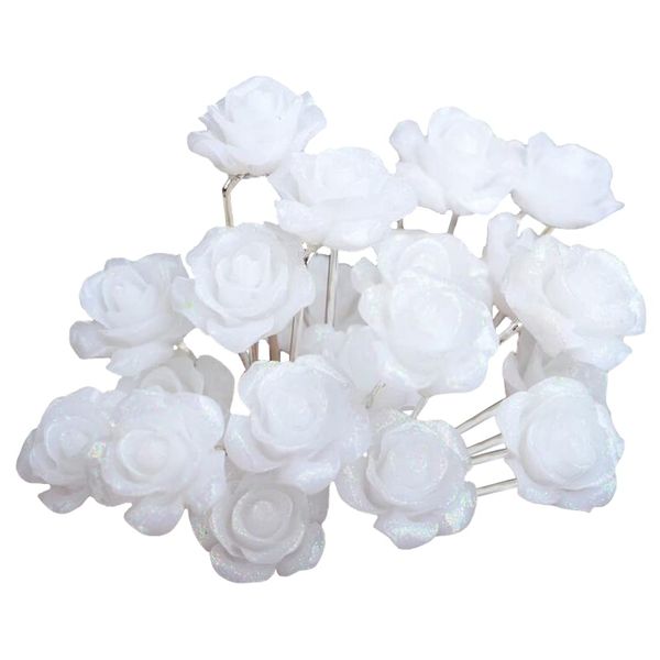 20 PCS White Bridal Wedding Flower Hair Pins White Rose Flower Hair Pins U-Shaped Hairpins Hair Accessories for Women Girls Ladies