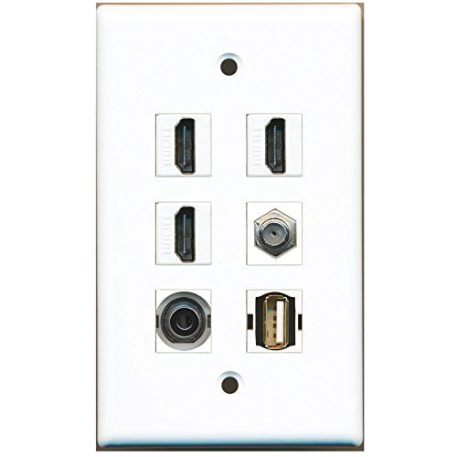 RiteAV - 3 HDMI 1 Port Coax Cable TV- F-Type 1 Port USB A-A 1 Port 3.5mm Wall Plate