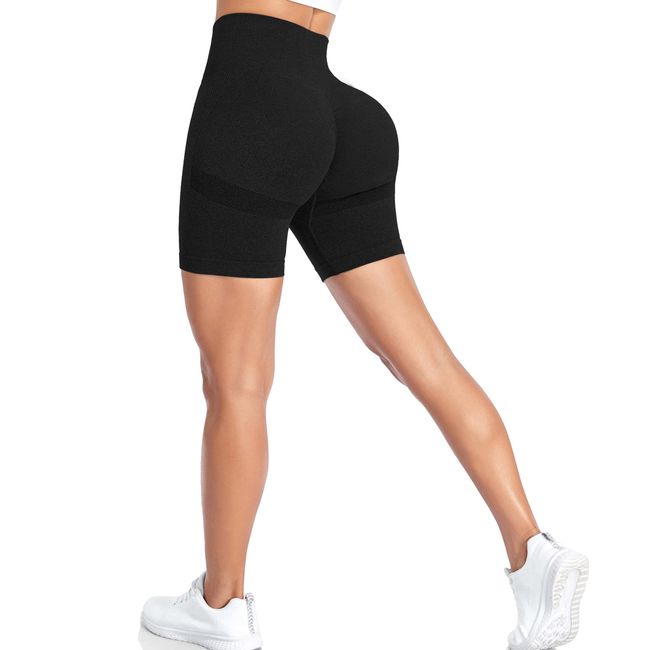 Yaavii Kurz Sport Leggings Damen Scrunch Butt Yoga Short Sporthose Fitnesshose mit Hohe Taille Bauchkontrolle Schwarz S