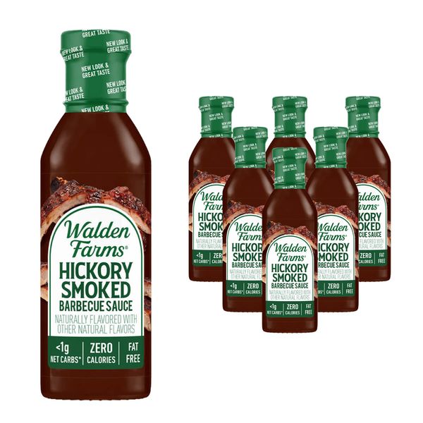 Walden Farms Sugar Free Hickory Smoked BBQ Sauce, 12-oz Gourmet Barbecue Grilling Marinade for Meat, Ribs, Pork, Chicken, and Steak, No Carb Keto Friendly, 6 Pack