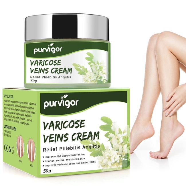 Purvigor Varicose Veins Cream, Varicose Vein Soothing Leg Cream, Reduce Swelling, Improve Blood Circulation, Tired and Heavy Legs Fast Relief, Vein Treatment for Legs