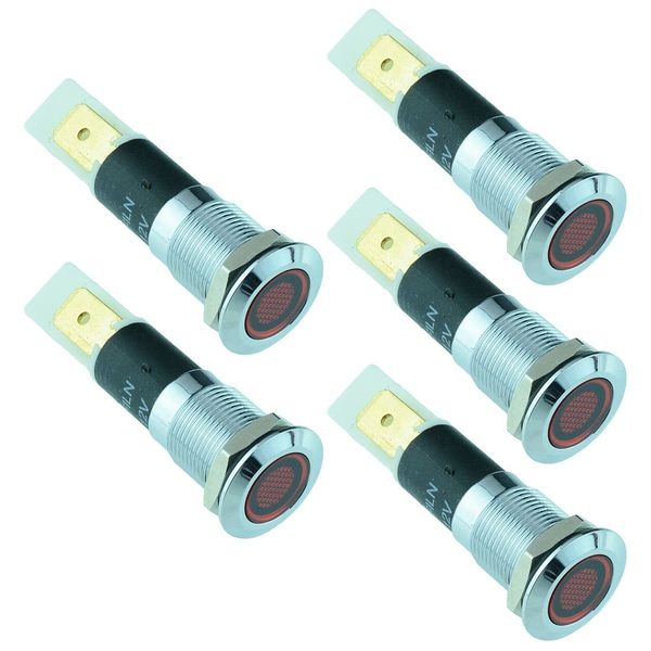 Red LED 12mm Flat Panel Indicator 220V Dash (Pack of 5)