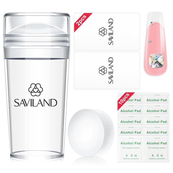 Saviland Nail Stamp French Tip Nail Art Stamper Kit with 2pcs Clear Jelly Silicone Stamper and 2pcs Scrapers for Nail Tools Kit for Home DIY French Manicure Beginners in nail art