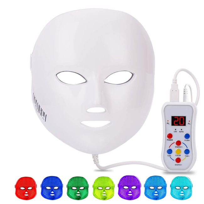 NEWKEY Led Face Mask Light Therapy, 7 led Light Therapy for Facial Skin Care - Blue & Red Light for Acne Photon Mask - Korea PDT Technology for Acne Reduction