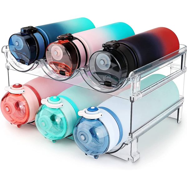 Cabinet Water Bottle Organizer, Stackable Storage Rack - 2 Pack