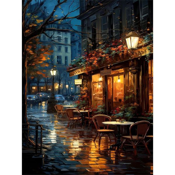 Landscape Paint by Numbers for Adults-Rainy Night Painting by Numbers for Adults,Landscape Oil Paint by Numbers Kits for Wall Art Decor Gifts(12x16Inch,Frameless)