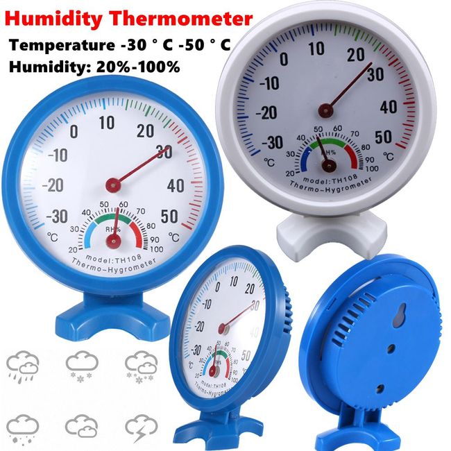 Mini Round Clock-Shaped Indoor Outdoor Hygrometer Humidity Thermometer Temperature Meter with Hanging Ring (colour)
