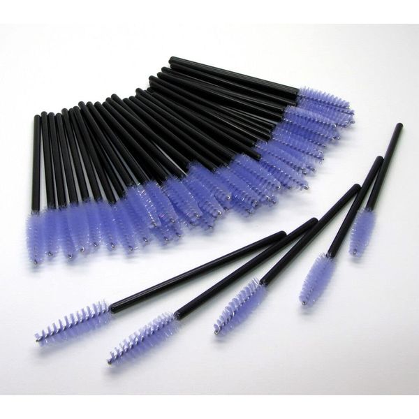 100 Black Mascara Disposable Eyelash Extension Applicator Spooler Brushes Travel Wands (Lavender)