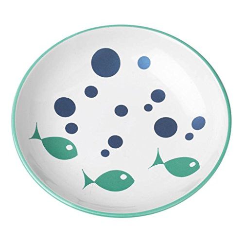 PetRageous 13056 Bubble Fish Dishwasher Safe Stoneware Cat or Dog Saucer 5-Inch Diameter 1-Inch Tall 2.5-Ounce Capacity for Small Dogs and Cats, Blue and White