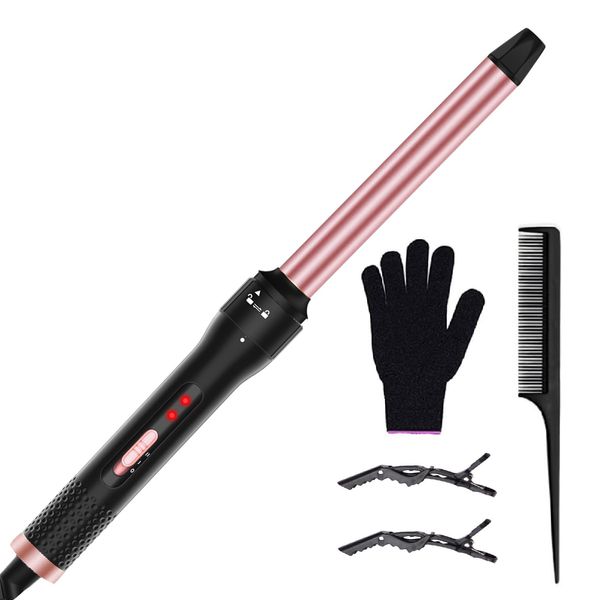 Curling Iron 1 Inch, Professional Long Barrel Hair Curling Wand with 2 Heat Settings, Ceramic Coating Barrel Curler Wand for All Hair Types, Include Heat Protective Glove & 2 Clips