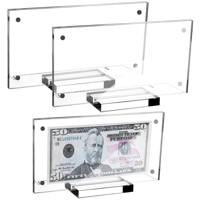 3 Pack Paper Money Holder Frame Dollar Bill Display Currency Frame Acrylic Dollar Bill Case for Collectors Regular Bills Collection, 7.3 x 3.4 Inch