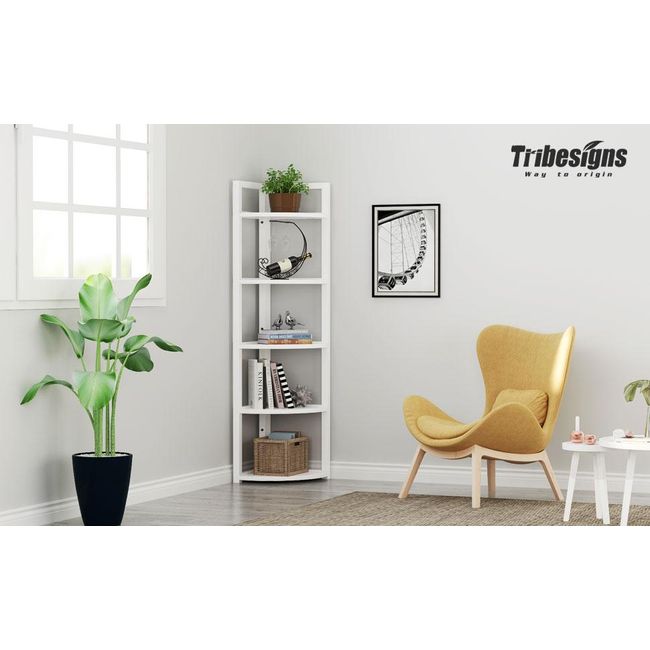 Tribesigns 5-Tier Corner Shelves Small Bookshelf Bookcase,Corner Plant Stand - White