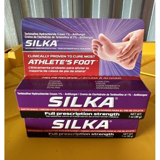 2 silka anti-fungal cream for athletes foot 1oz ea exp 2025 scuffed box