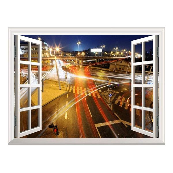 Removable Wall Sticker/Wall Mural - City Traffic at Night | Creative Window View Wall Decor - 36"x48"