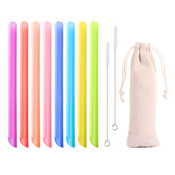 8 Straws with 2 Straw Cleaning Brushes, 1 Storage Bag, Bubble Tea Straws, Reusable, Thick Plastic Straws for Smoothie Cups, Cocktails