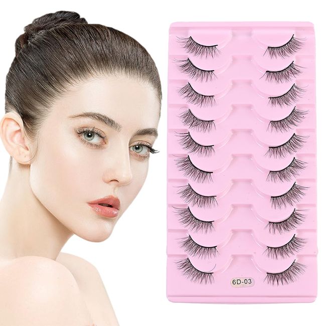 ASYKNM 10 Paar Falsche Wimpern Halbe Wimpern Cat Eye Natürliche Cat Eye Lashes Leicht Küstliche Wimpern Wiederverwendbare 3D Fake Lashes Natural Look