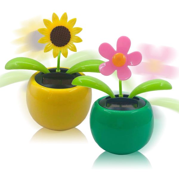 Chingde Solar Powered Dancing Flower, Plastic Solar Dancing Flowers Shaking Head Car Ornaments Solar Powered Car Toy for Car Office Desk Decoration (2 Pieces, B)