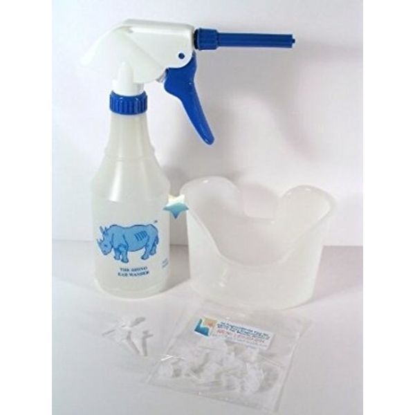 Rhino Ear Wash Washer Kit w/Bottle, 3 Tips & Ear Basin For Ear Wax Cleaning NEW