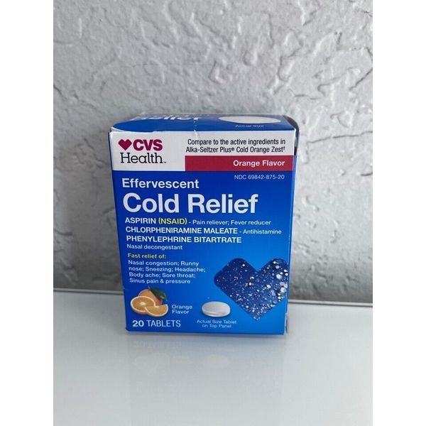 CVS Health Effervescent Cold Relief 20 Tablets Orange Flavor Exp. 03/25